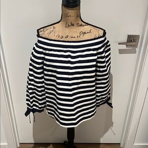 J. Crew Navy and White Striped Off-Shoulder Blouse
